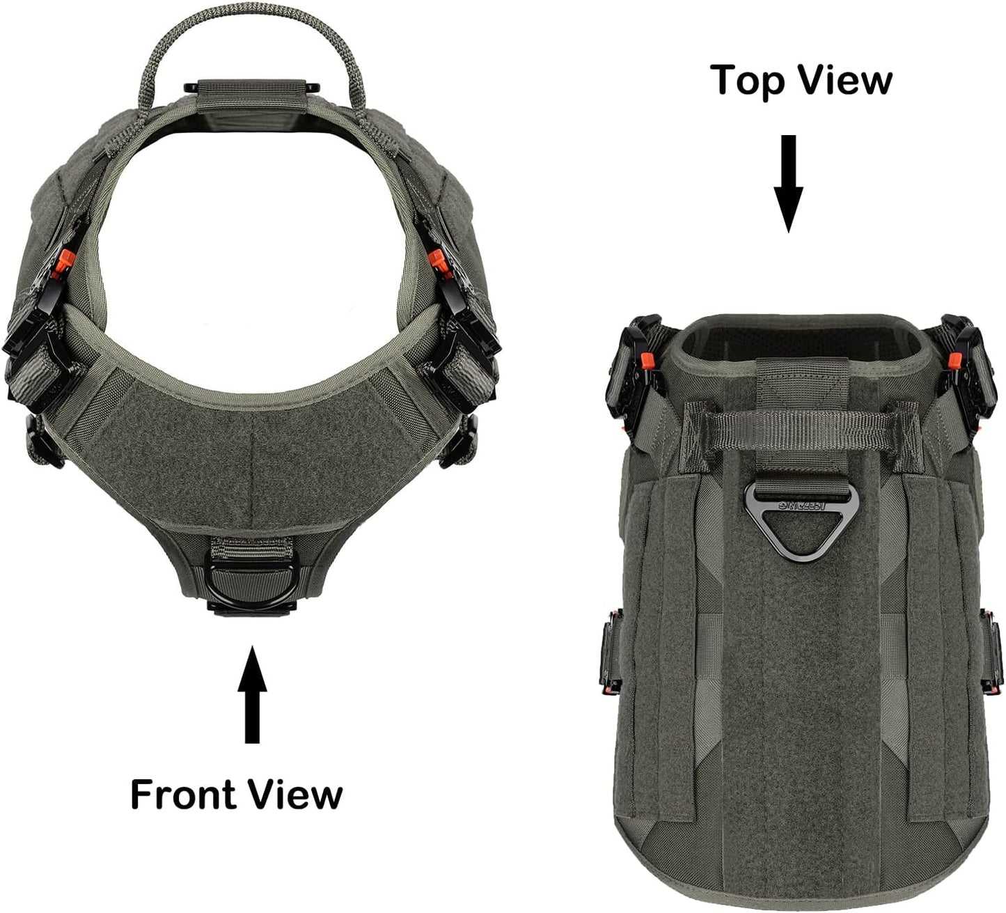 Professional Tactical Dog Harness with 4X Metal Buckles, MOLLE K9 Vest for Working Dogs, No Pull Front Clip, Adjustable Large Dog Harness (Size L: 28"-35" Chest), Green