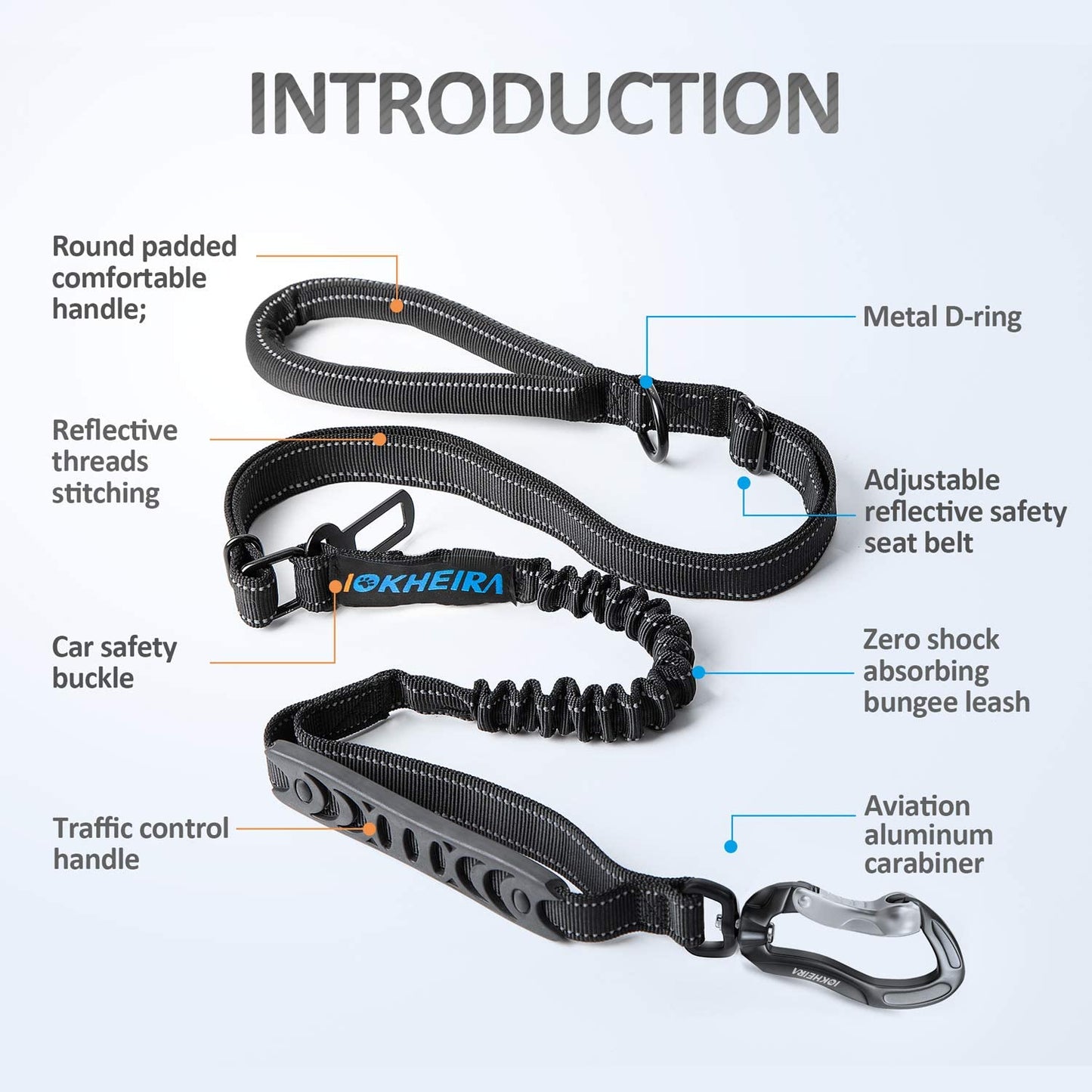 Heavy-Duty Multifunctional Tactical Dog Leash - 4-6 FT Bungee Lead with Car Seatbelt and Shock Absorption for Large and Medium Dogs