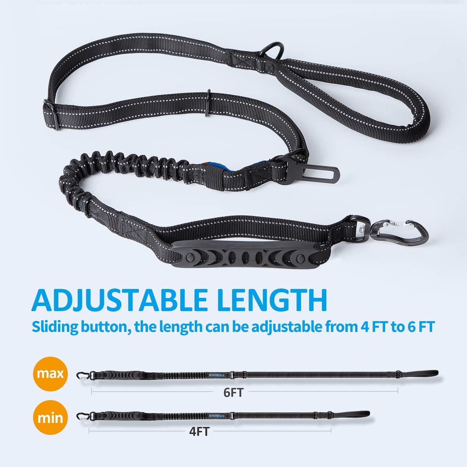 Heavy-Duty Multifunctional Tactical Dog Leash - 4-6 FT Bungee Lead with Car Seatbelt and Shock Absorption for Large and Medium Dogs