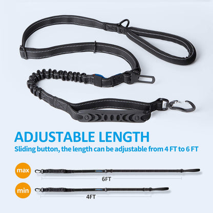 Heavy-Duty Multifunctional Tactical Dog Leash - 4-6 FT Bungee Lead with Car Seatbelt and Shock Absorption for Large and Medium Dogs