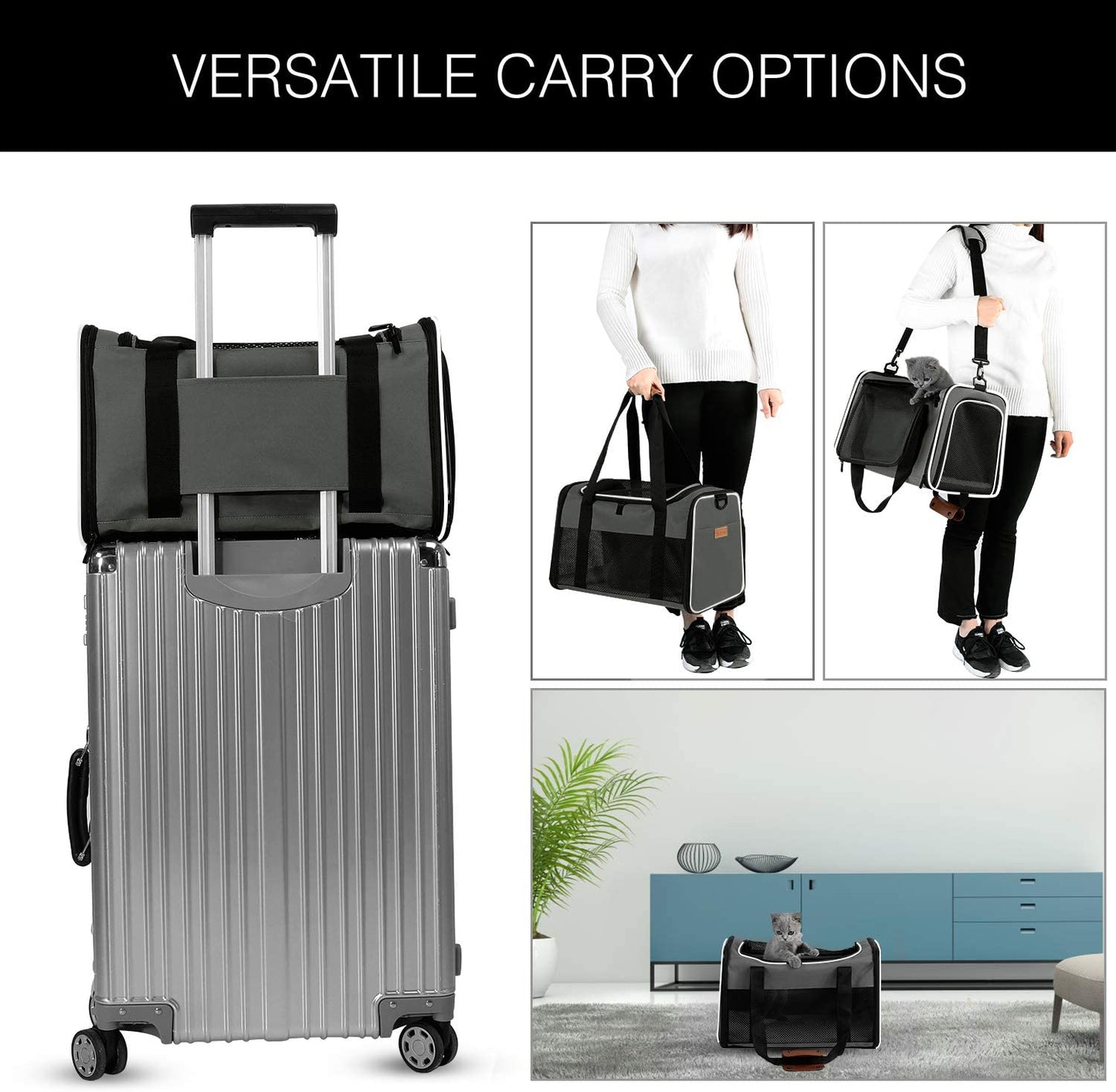 Portable Foldable Pet Carrier for Cats and Small Dogs, Soft-Sided Design, Airline Approved, Supports Pets Up to 22 lbs