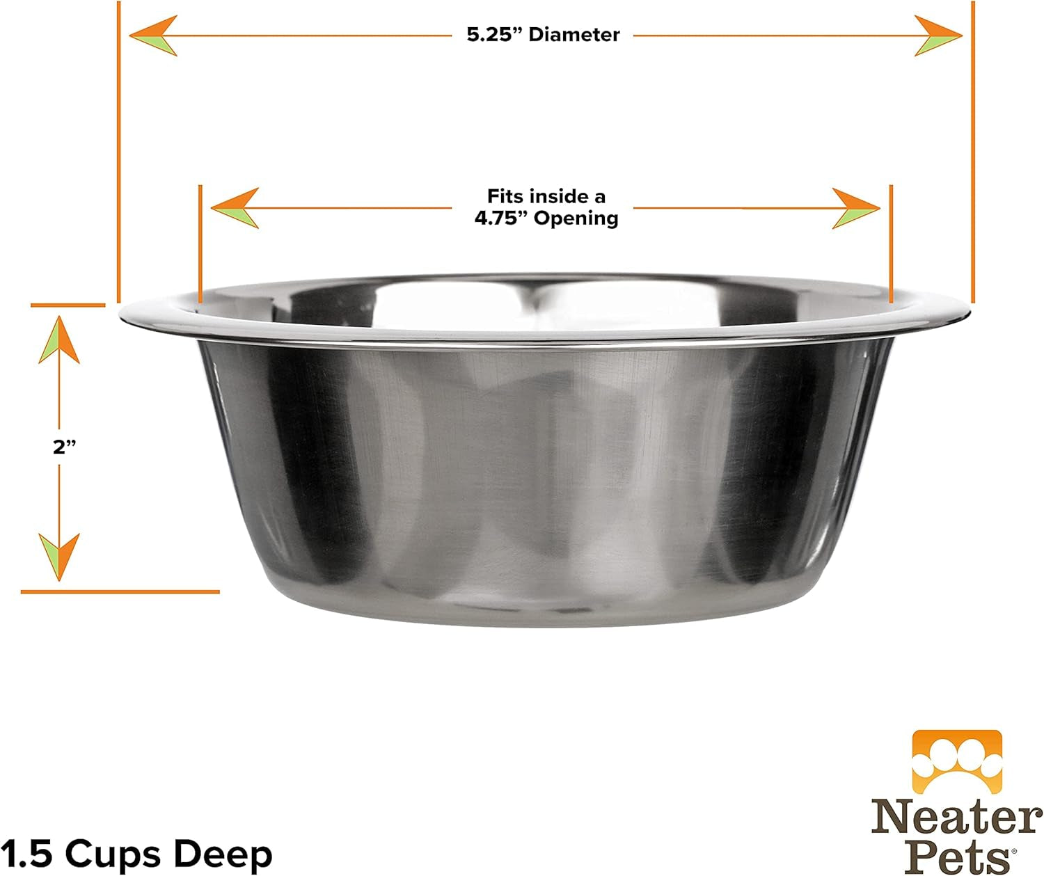1.5 Cup (12 Oz.) Stainless Steel Dog Bowl - Replacement Bowl for Neater Feeder (Cat/Small Models) - Dishwasher Safe Metal Dish for Cats and Small Dogs