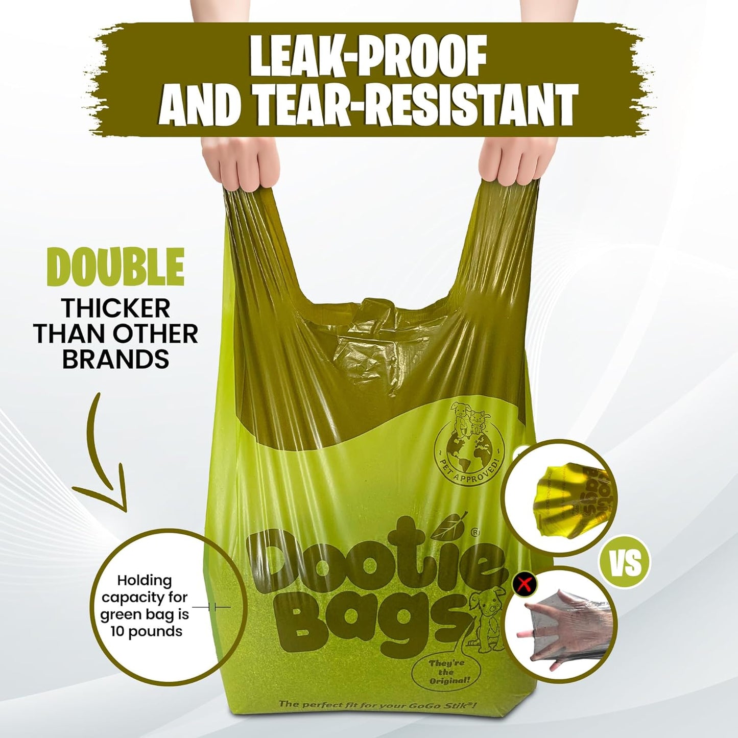 Original Dootie Bag: Premium Large Dog Poop Bags with EZ Tie Handles - Strong, Leakproof Design for Pet Waste Cleanup, Ideal for Dogs and Cat Litter, Compatible with Swivel Bins and Scoopers.