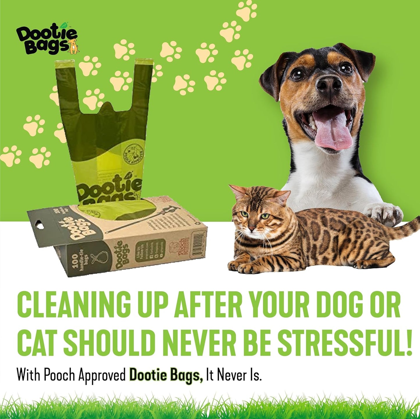 Original Dootie Bag: Premium Large Dog Poop Bags with EZ Tie Handles - Strong, Leakproof Design for Pet Waste Cleanup, Ideal for Dogs and Cat Litter, Compatible with Swivel Bins and Scoopers.