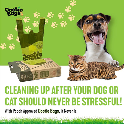 Original Dootie Bag: Premium Large Dog Poop Bags with EZ Tie Handles - Strong, Leakproof Design for Pet Waste Cleanup, Ideal for Dogs and Cat Litter, Compatible with Swivel Bins and Scoopers.