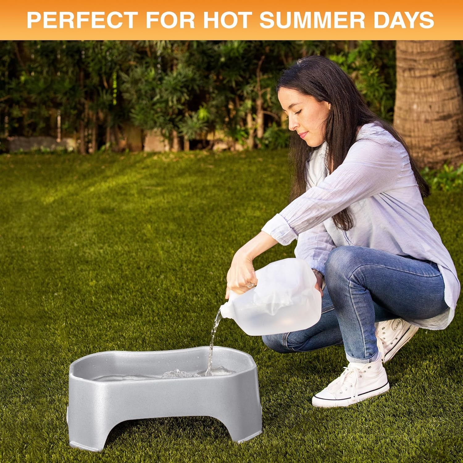 Extra Large Outdoor Dog Water Bowl - 2.25 Gallon Capacity, Spill-Resistant Trough Style Dish for Indoor and Outdoor Use, Vanilla Bean