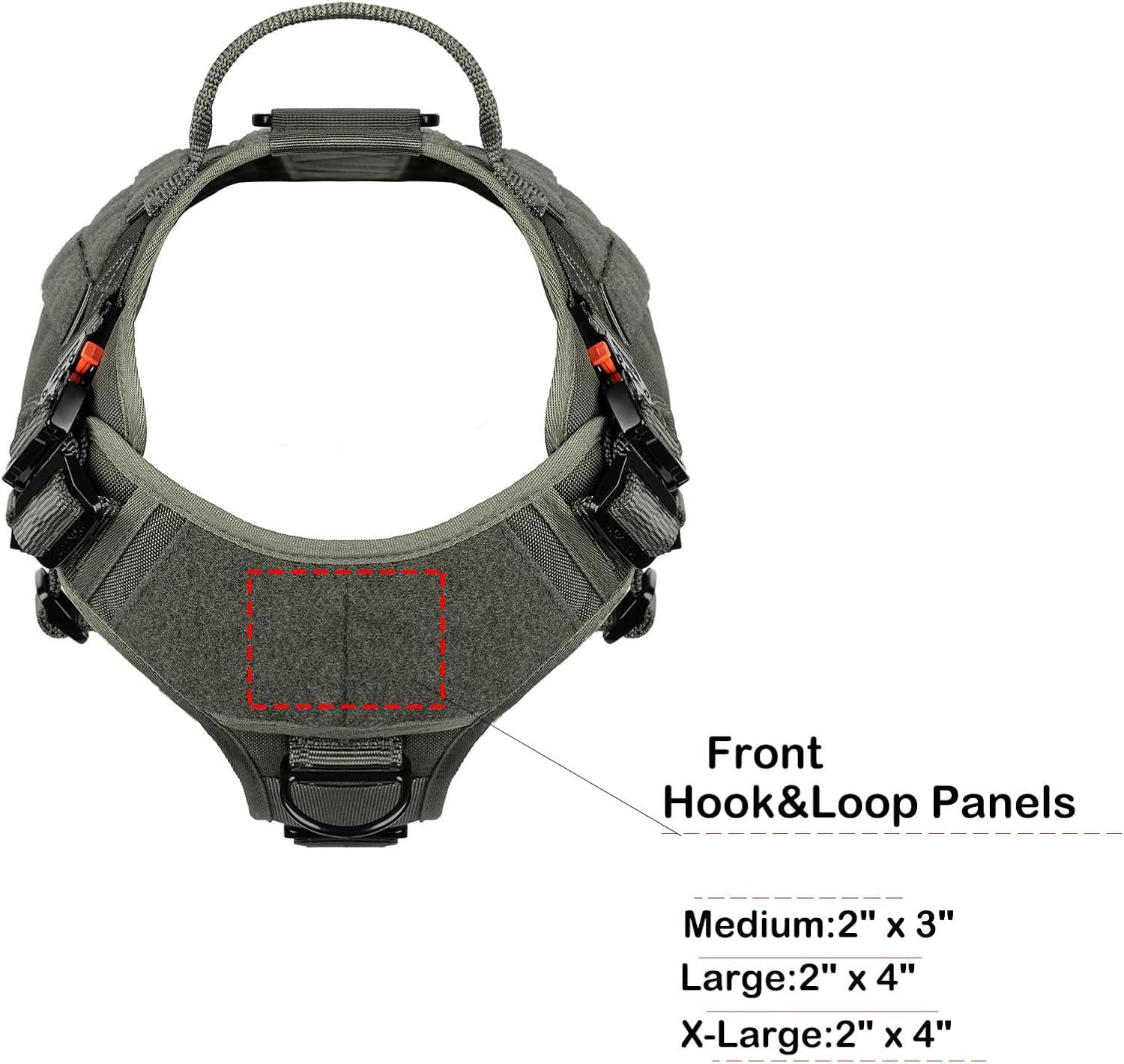 Professional Tactical Dog Harness with 4X Metal Buckles, MOLLE K9 Vest for Working Dogs, No Pull Front Clip, Adjustable Large Dog Harness (Size L: 28"-35" Chest), Green