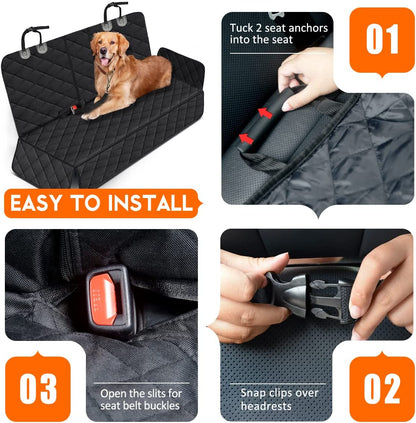 Dog Car Seat Cover - Waterproof Back Seat Protector for Pets, Non-Slip Design with Middle Armrest Compatibility for Most Cars, SUVs, and Trucks - Black