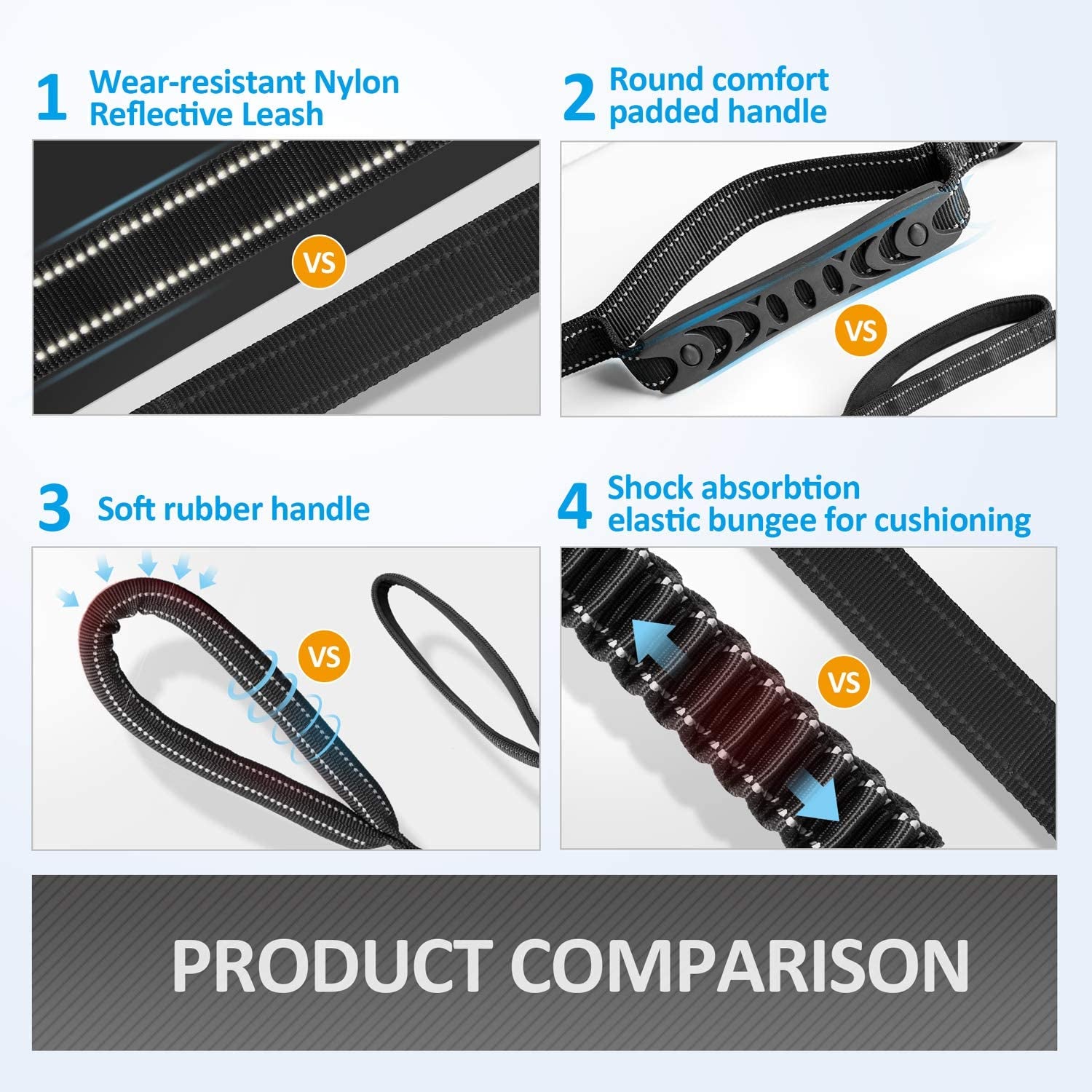 Heavy-Duty Multifunctional Tactical Dog Leash - 4-6 FT Bungee Lead with Car Seatbelt and Shock Absorption for Large and Medium Dogs