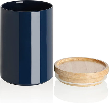 Ceramic Kitchen Canisters for Food Storage - Stackable Airtight Containers with Wooden Lids for Coffee Beans, Flour, Tea, Cookies, and More - 58 Fl Oz (Navy)