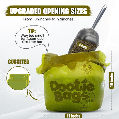 Original Dootie Bag: Premium Large Dog Poop Bags with EZ Tie Handles - Strong, Leakproof Design for Pet Waste Cleanup, Ideal for Dogs and Cat Litter, Compatible with Swivel Bins and Scoopers.
