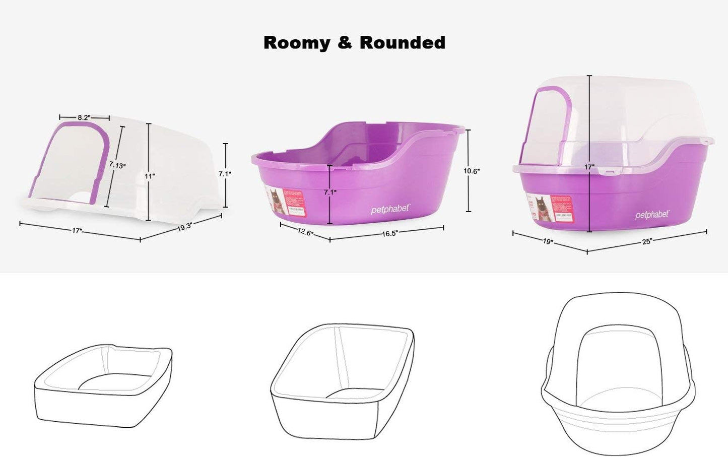 Jumbo Hooded Covered Litter Box for Up to Two Small Cats - Extra Large Purple