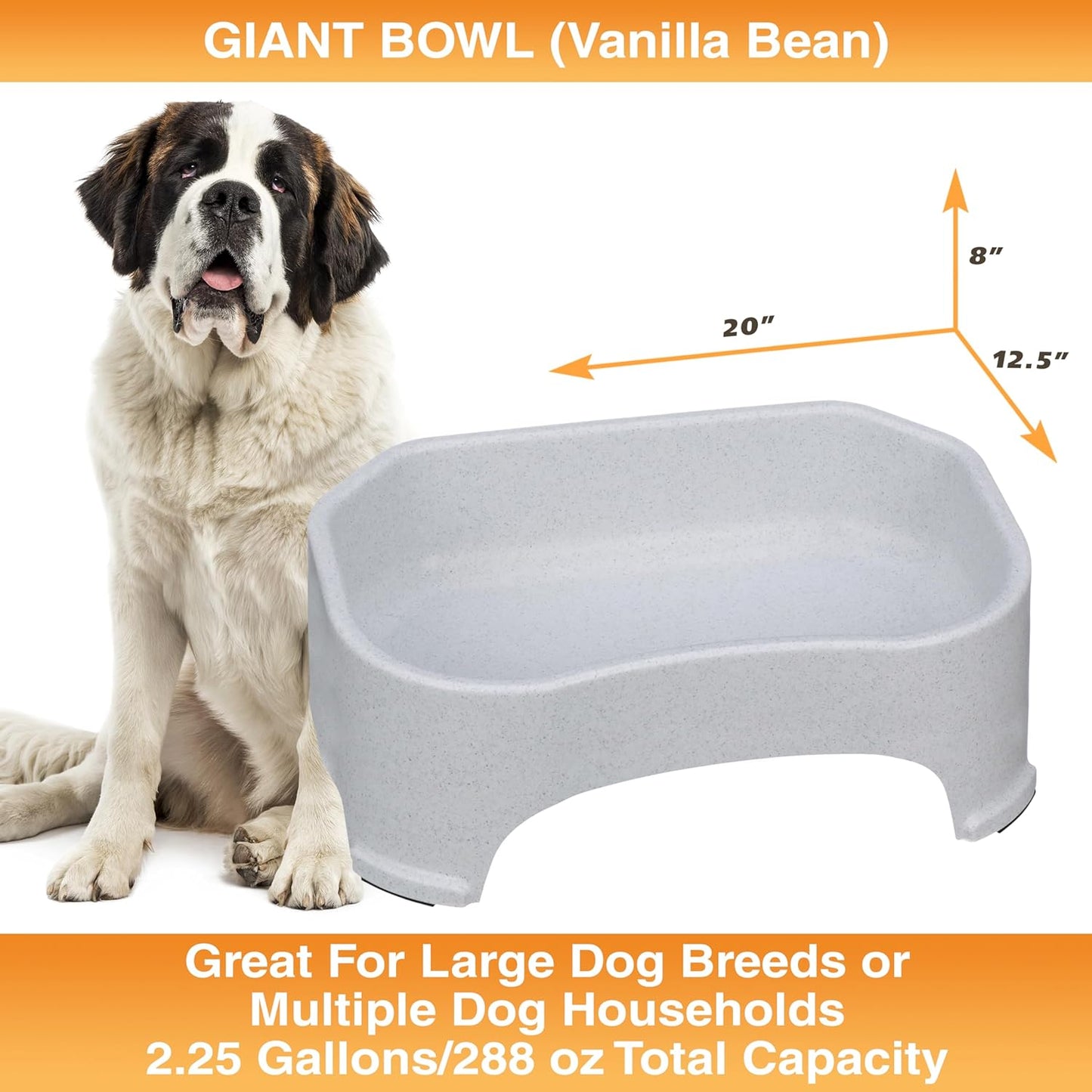 Extra Large Outdoor Dog Water Bowl - 2.25 Gallon Capacity, Spill-Resistant Trough Style Dish for Indoor and Outdoor Use, Vanilla Bean