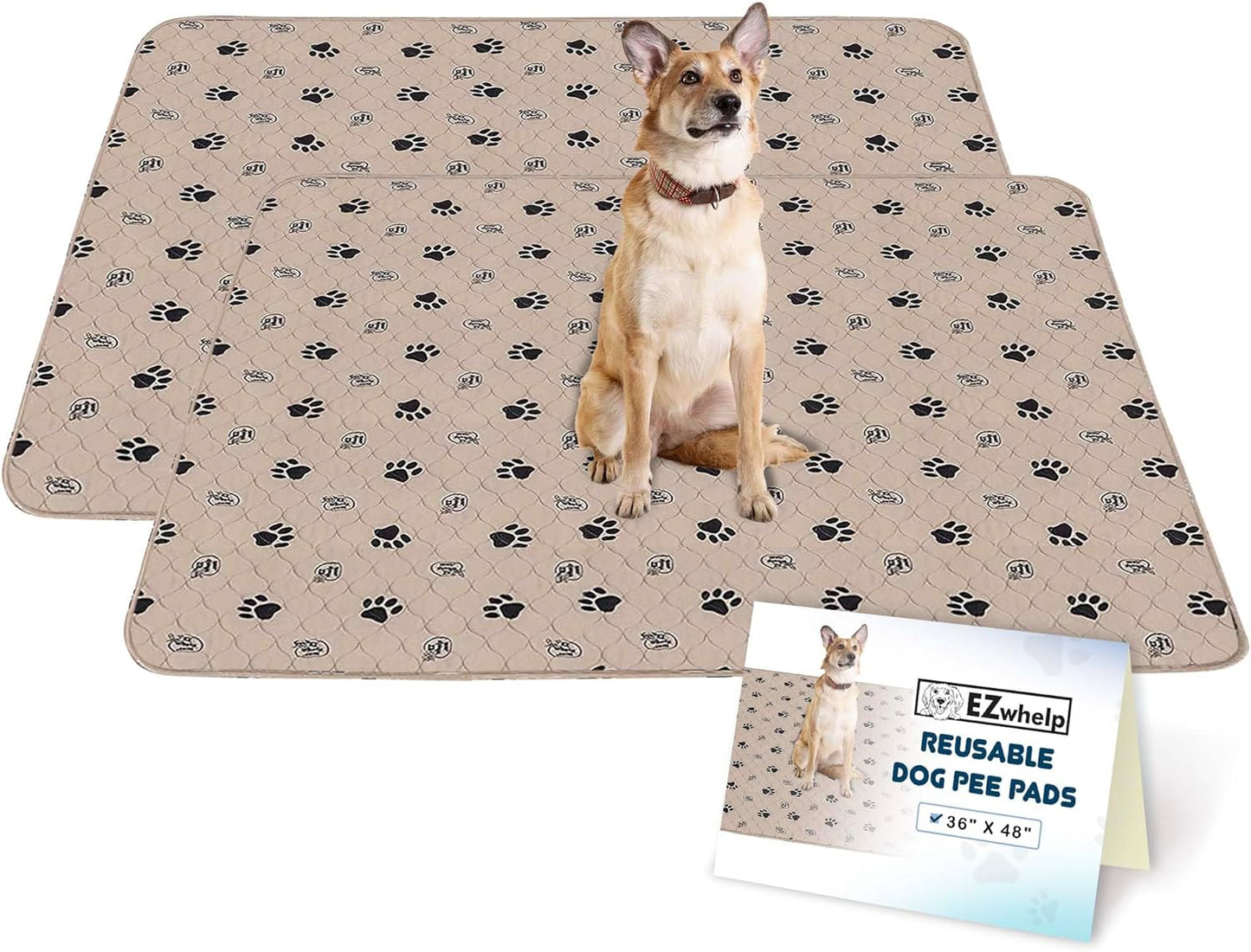 Reusable Washable Dog Pee Pads - Waterproof Potty Training and Whelping Mats, 36x48 Inch, Set of 2 with Rounded Corners